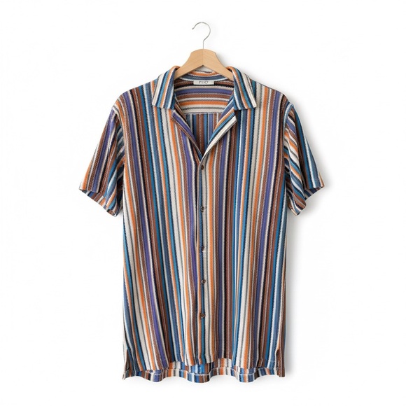 PHO Other - PHO Firenze Italy Vertical Stripe Knit Resort Cabana Button Up Shirt L